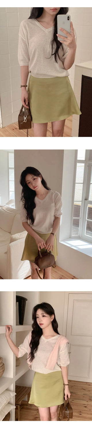 Mohadin V neck Loose Fit Short Sleeve Knit