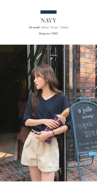 Mohadin V neck Loose Fit Short Sleeve Knit