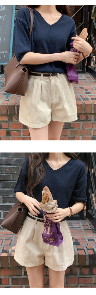 Mohadin V neck Loose Fit Short Sleeve Knit