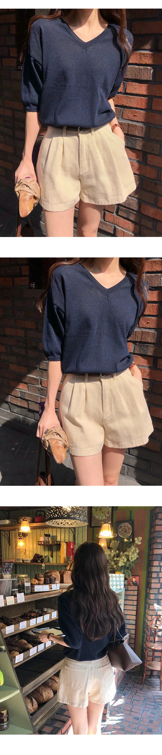 Mohadin V neck Loose Fit Short Sleeve Knit