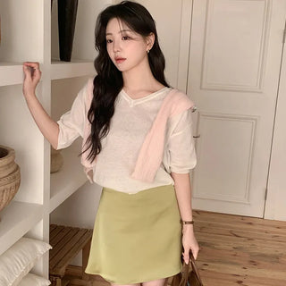 Mohadin V neck Loose Fit Short Sleeve Knit