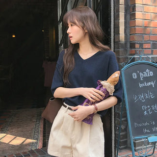 Mohadin V neck Loose Fit Short Sleeve Knit