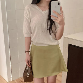 Mohadin V neck Loose Fit Short Sleeve Knit