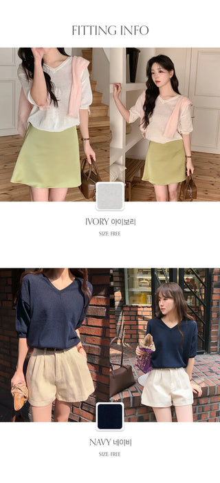 Mohadin V neck Loose Fit Short Sleeve Knit