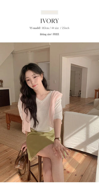 Mohadin V neck Loose Fit Short Sleeve Knit