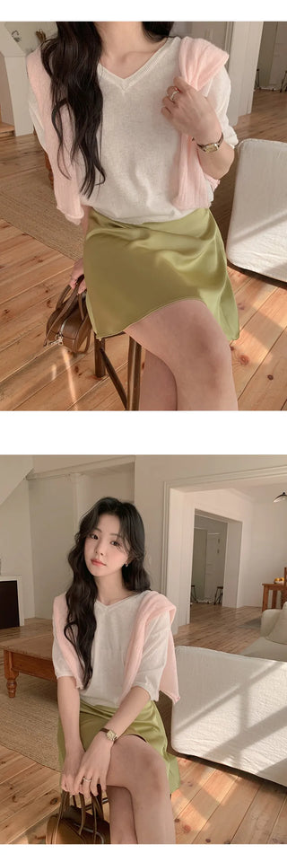 Mohadin V neck Loose Fit Short Sleeve Knit