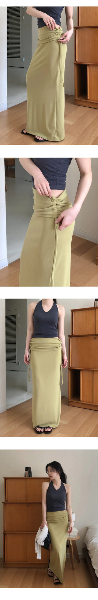 Dior Shirred String Layered Maxi Long Skirt