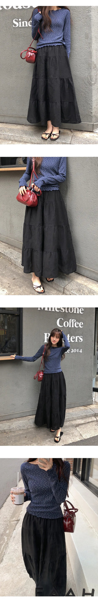 Tiela Tencel Elastic Tiered Long Skirt