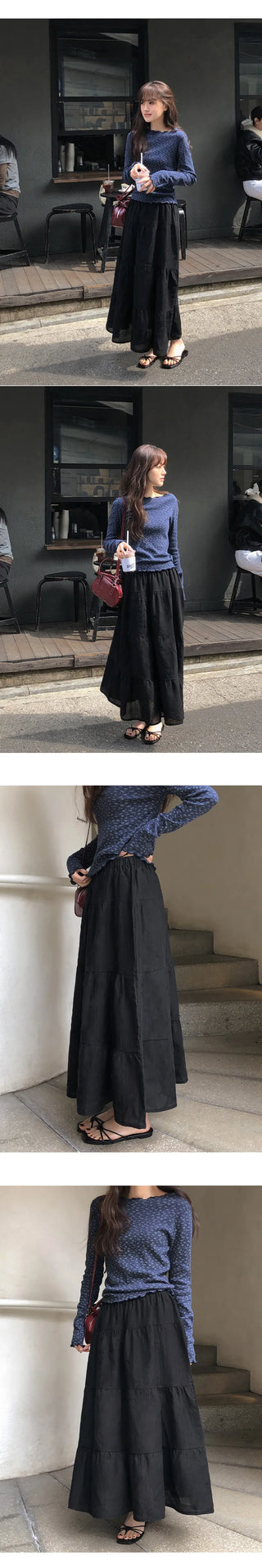 Tiela Tencel Elastic Tiered Long Skirt