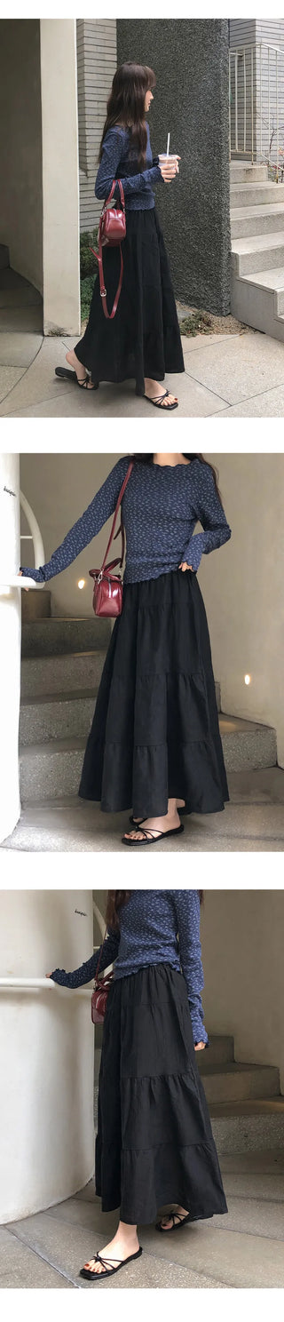 Tiela Tencel Elastic Tiered Long Skirt