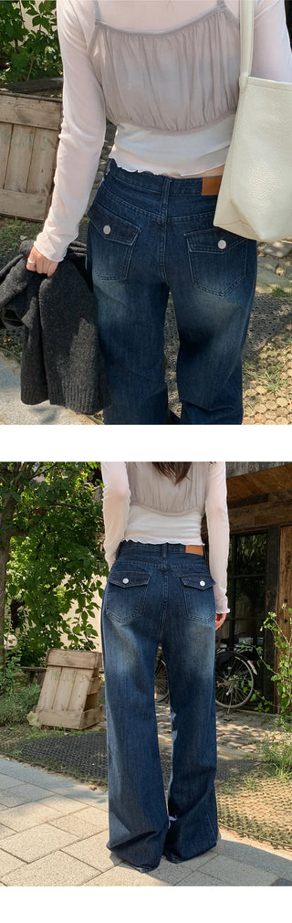 Levkin Back Pocket Wide Denim Pants