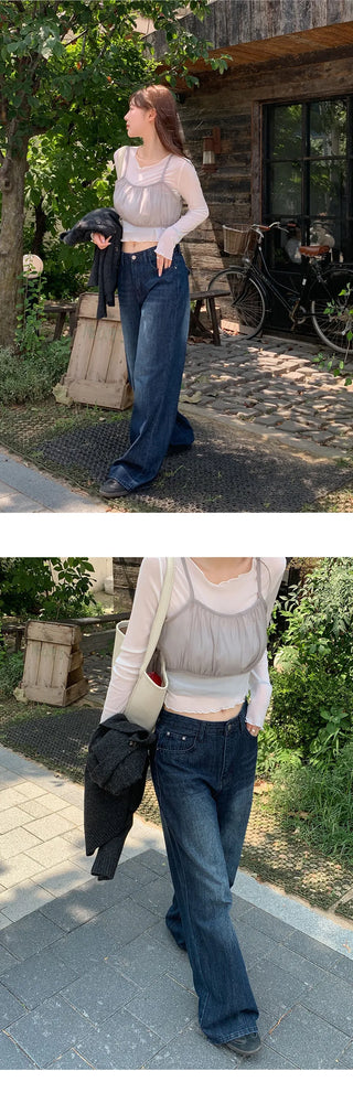 Levkin Back Pocket Wide Denim Pants