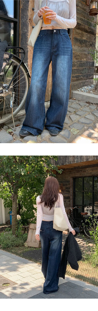 Levkin Back Pocket Wide Denim Pants