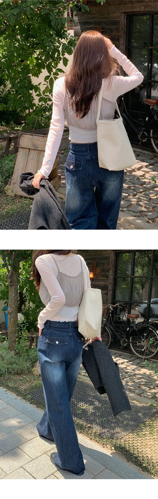 Levkin Back Pocket Wide Denim Pants