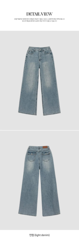 Levkin Back Pocket Wide Denim Pants