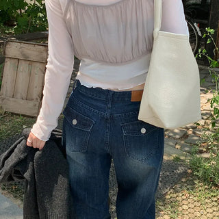 Levkin Back Pocket Wide Denim Pants