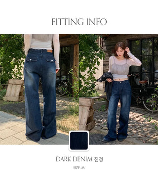 Levkin Back Pocket Wide Denim Pants