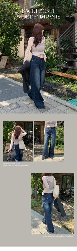 Levkin Back Pocket Wide Denim Pants