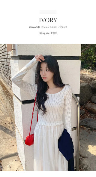 Torevin Dot U Neck Slim Fit Long Sleeve T Shirt