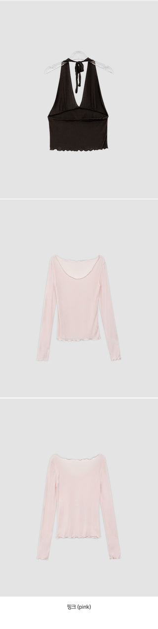 Crowen Halterneck Layered Sleeveless Long Sleeve T Shirt Set