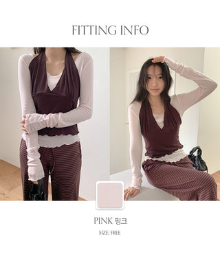 Crowen Halterneck Layered Sleeveless Long Sleeve T Shirt Set