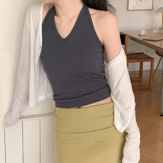 Riteven V neck Slim Fit Halter Sleeveless