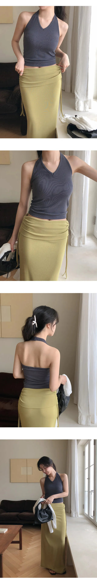 Riteven V neck Slim Fit Halter Sleeveless