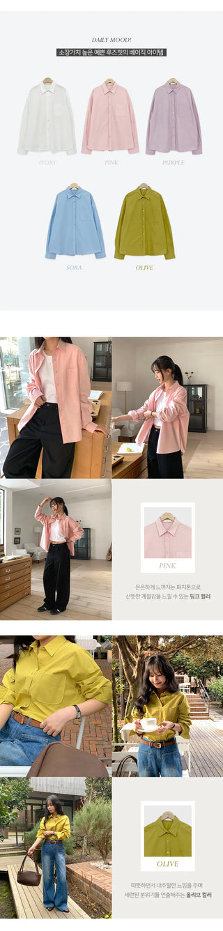 Servin Loose Fit Colored Cotton Shirt