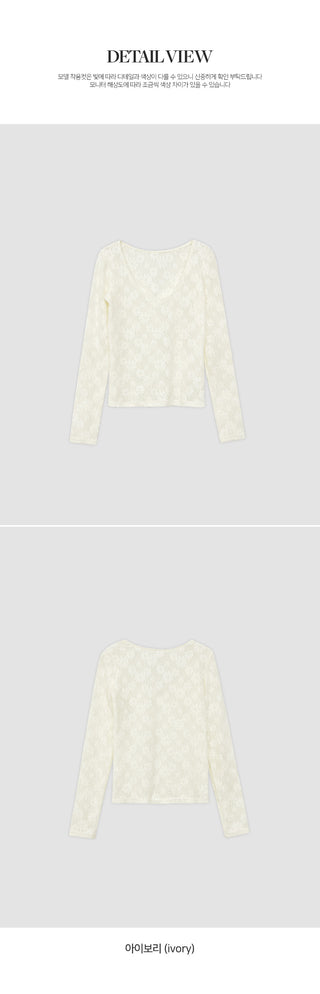 Rupern U neck See through Flower Lace Long Sleeve T shirt