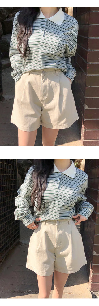 Curbain Loose Fit Striped Pique Long Sleeve T shirt
