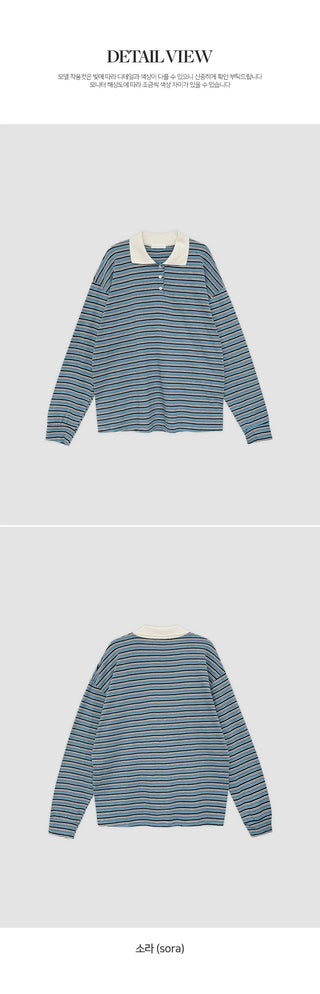 Curbain Loose Fit Striped Pique Long Sleeve T shirt