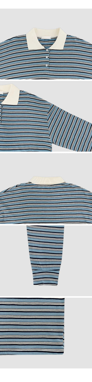 Curbain Loose Fit Striped Pique Long Sleeve T shirt