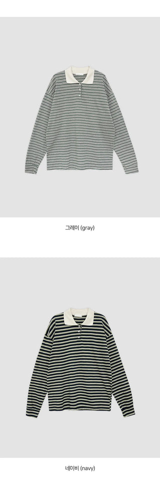 Curbain Loose Fit Striped Pique Long Sleeve T shirt