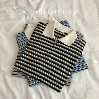 Curbain Loose Fit Striped Pique Long Sleeve T shirt