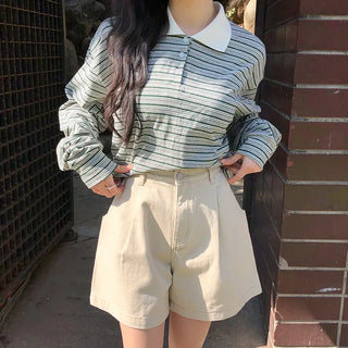 Curbain Loose Fit Striped Pique Long Sleeve T shirt