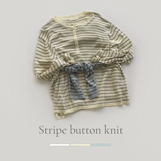 Rohet Round Henley Neck Button Striped Long Sleeve Knit