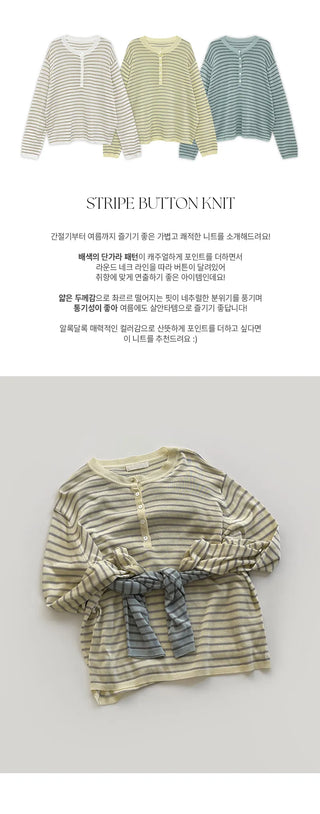 Rohet Round Henley Neck Button Striped Long Sleeve Knit