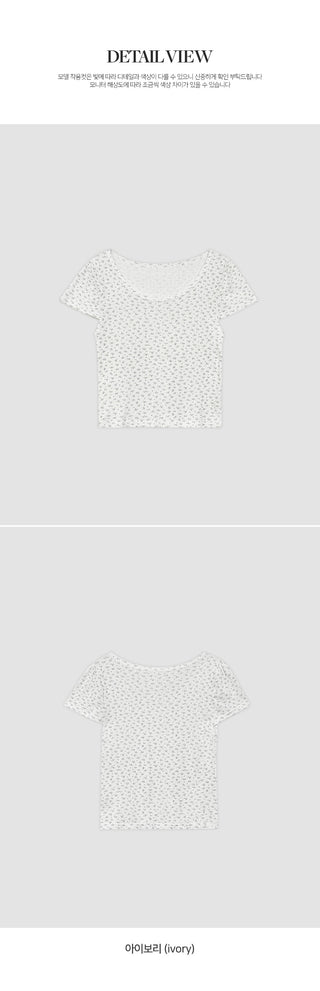 Metzdin U neck Flower Puff Sleeve Short Sleeve T shirt