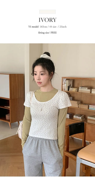 Metzdin U neck Flower Puff Sleeve Short Sleeve T shirt