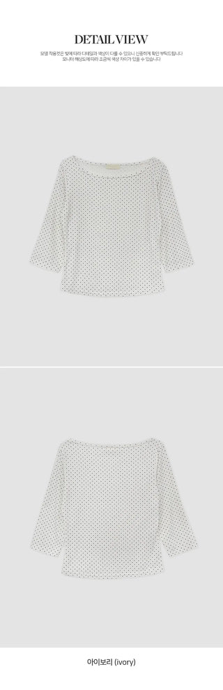 Deep & Boat Neck Dot 3/4 Sleeve T shirt