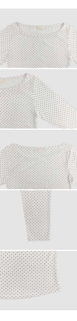 Deep & Boat Neck Dot 3/4 Sleeve T shirt