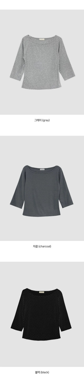 Deep & Boat Neck Dot 3/4 Sleeve T shirt