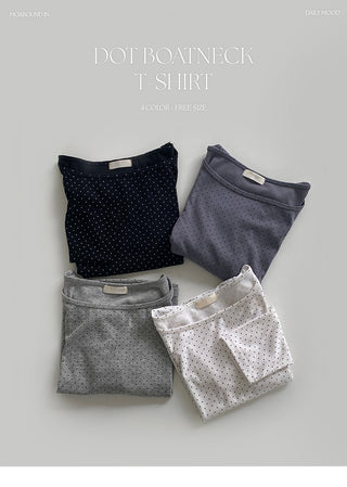 Deep & Boat Neck Dot 3/4 Sleeve T shirt