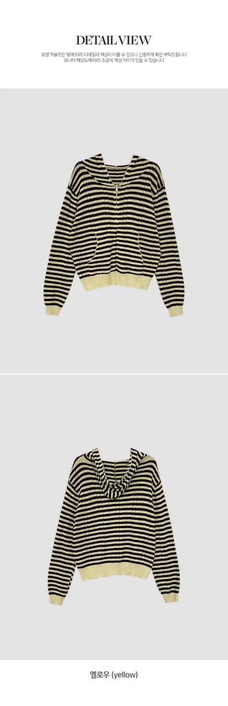 Yuzuren Striped Knit Hoodie Crop Zip up