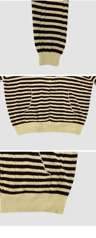 Yuzuren Striped Knit Hoodie Crop Zip up