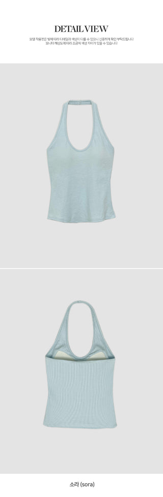 Renod Ribbed Halter Neck Sleeveless Top with Built in Cap