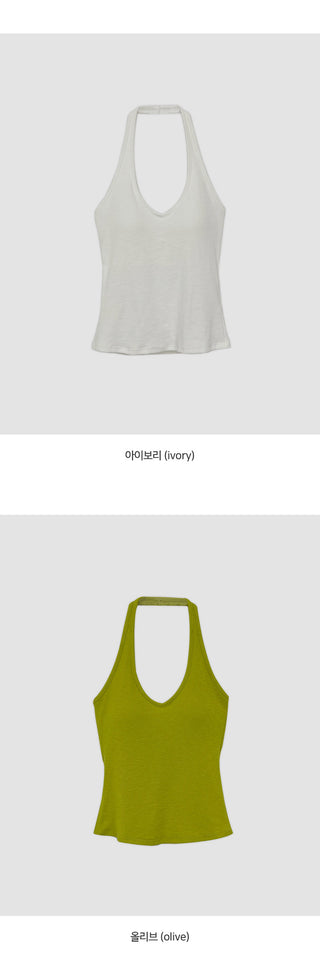 Renod Ribbed Halter Neck Sleeveless Top with Built in Cap