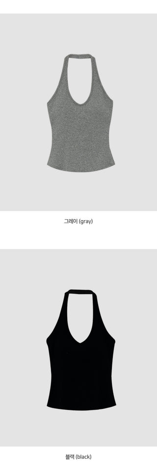 Renod Ribbed Halter Neck Sleeveless Top with Built in Cap