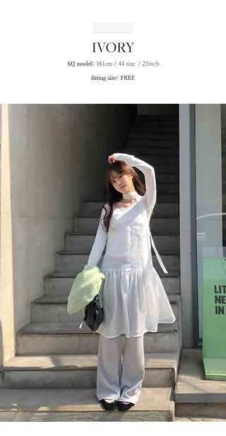 Trean See through Cutout Frill Bustier Layered Dress Tie Set