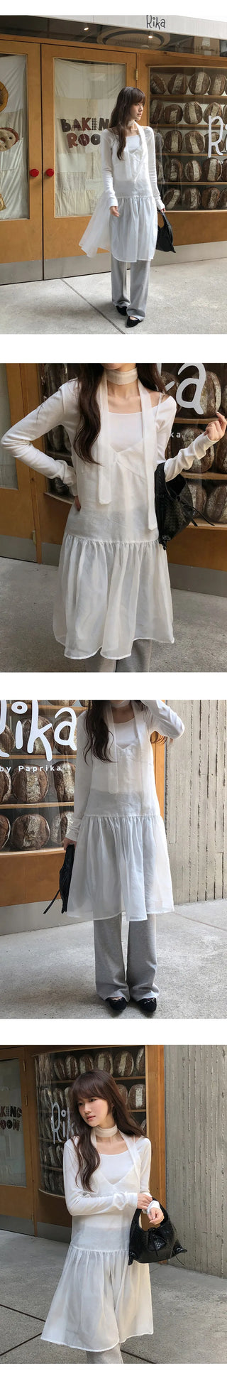 Trean See through Cutout Frill Bustier Layered Dress Tie Set